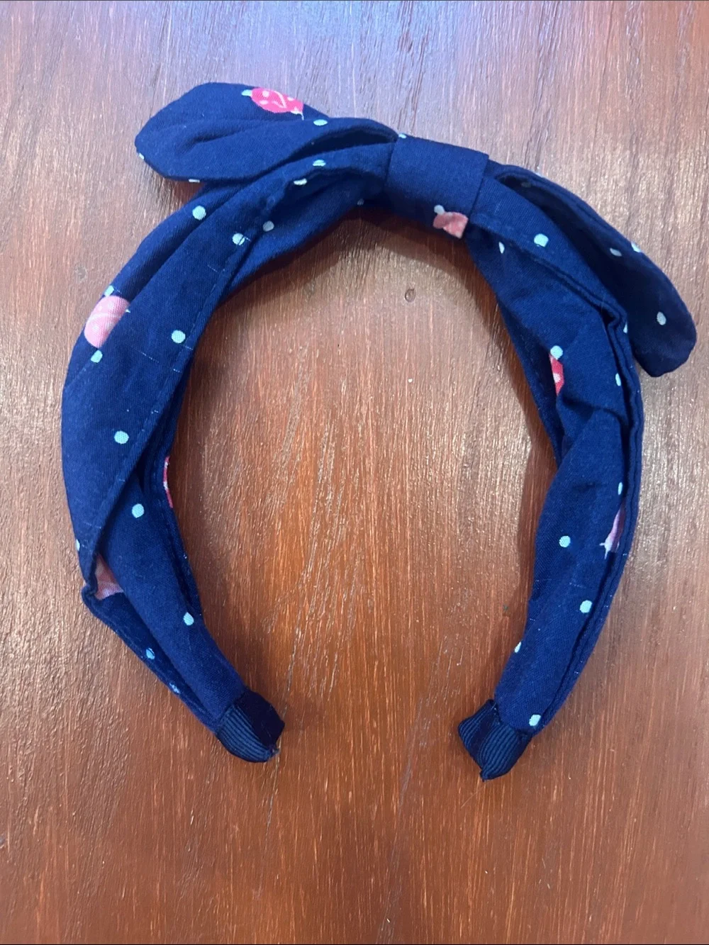 Gymboree Navy Polka Dot Knot Headband with Red Accent Details
